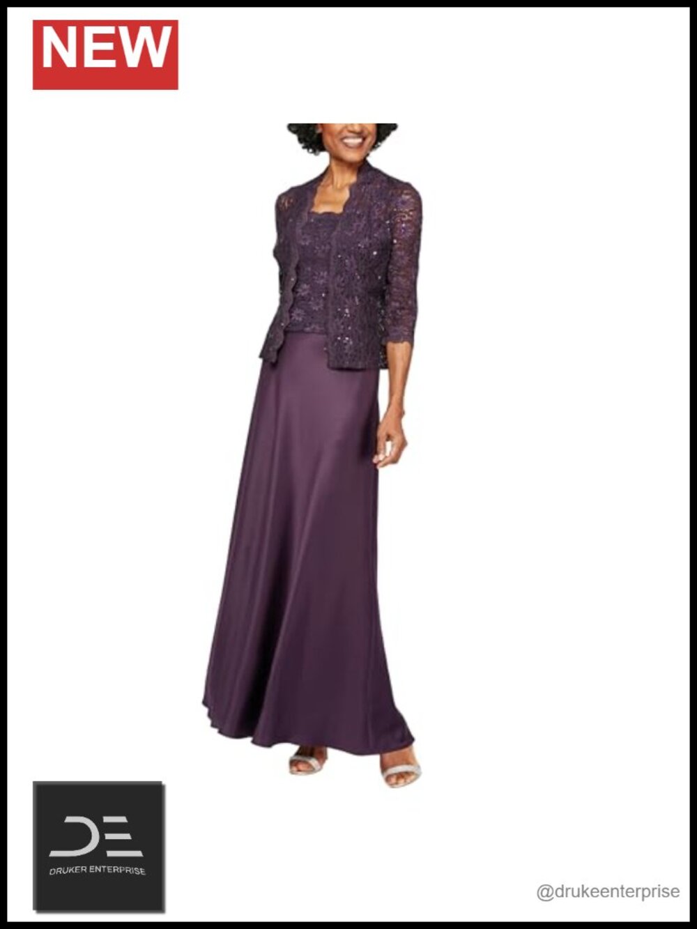 A-Line Midi Dress Scalloped Lace Sequin Jacket Formal